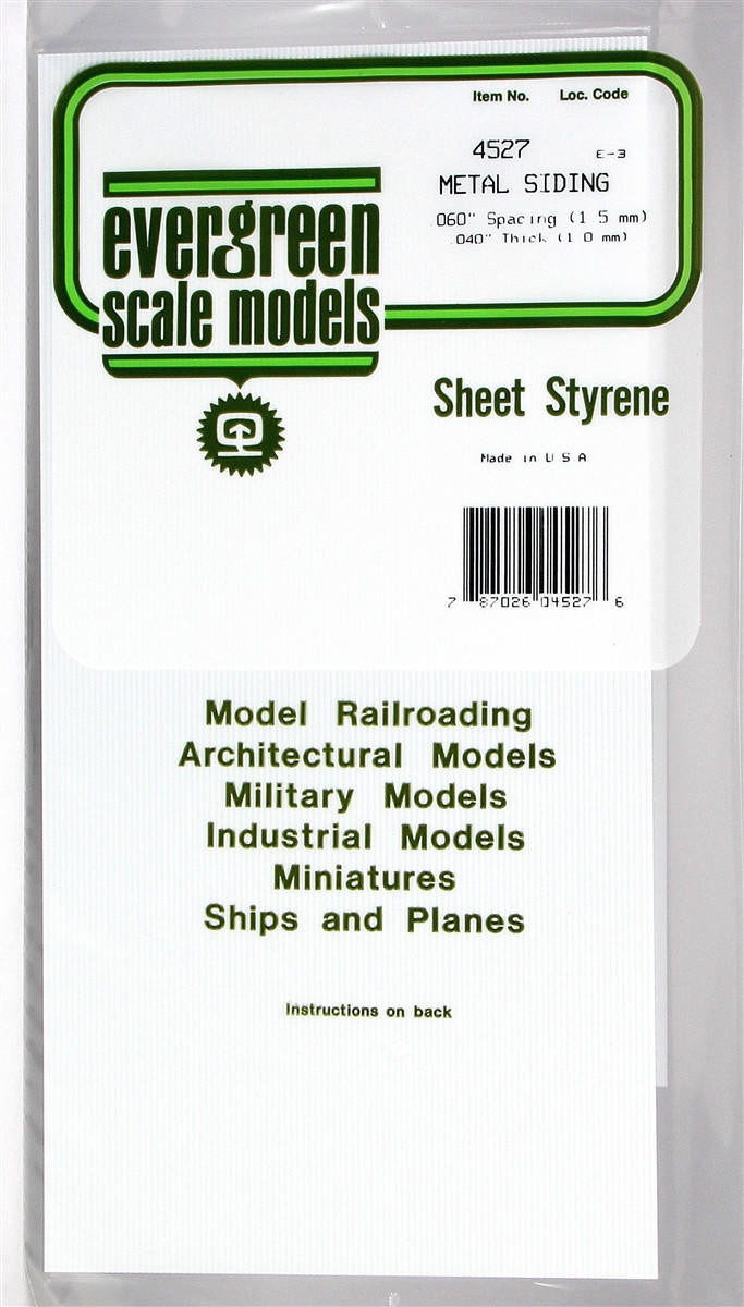 Evergreen Scale Models Corrugated Siding .060 Spacing 4527